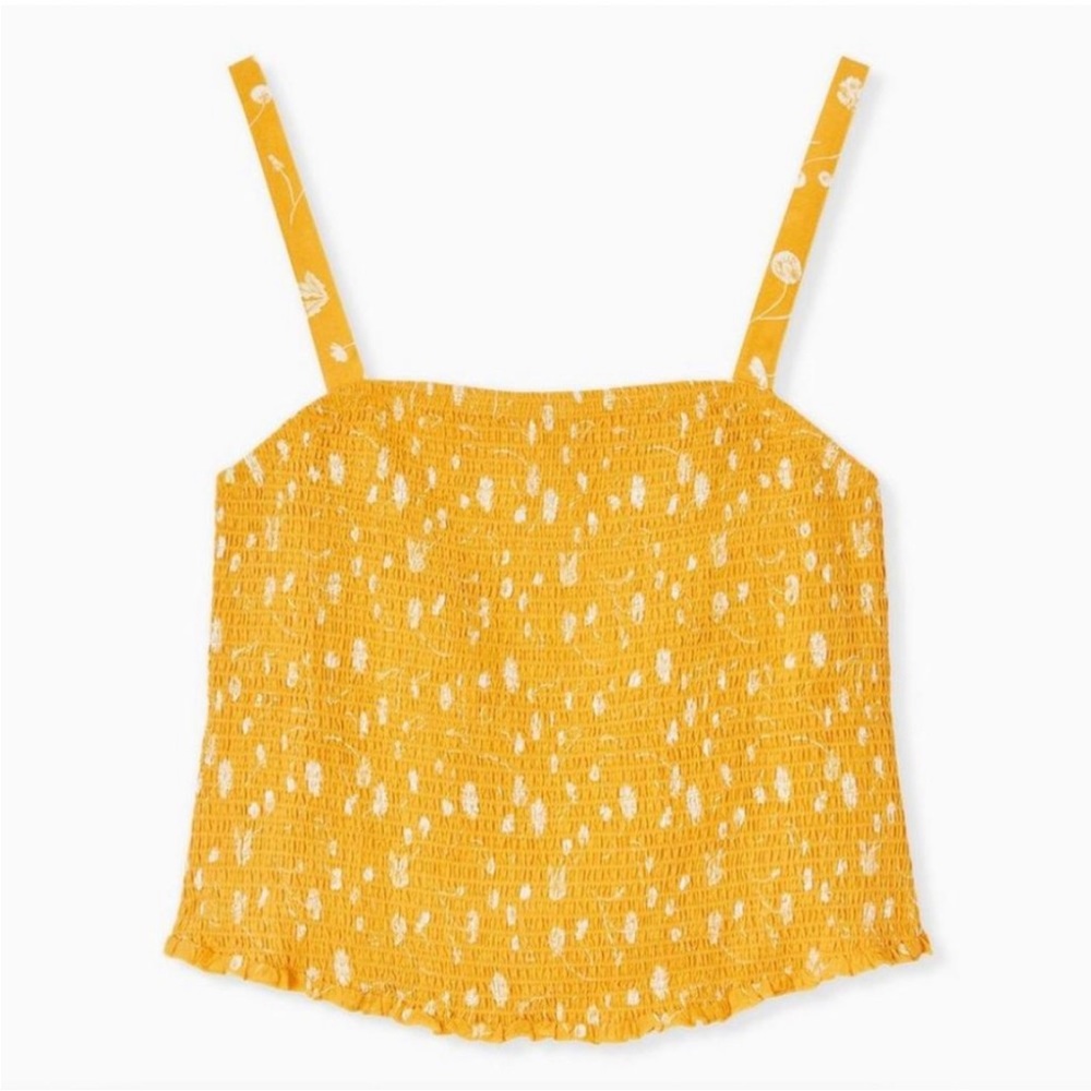 Torrid Dandelion Challis Smocked Crop Cami Yellow Tank top, Multi Floral, Size 3